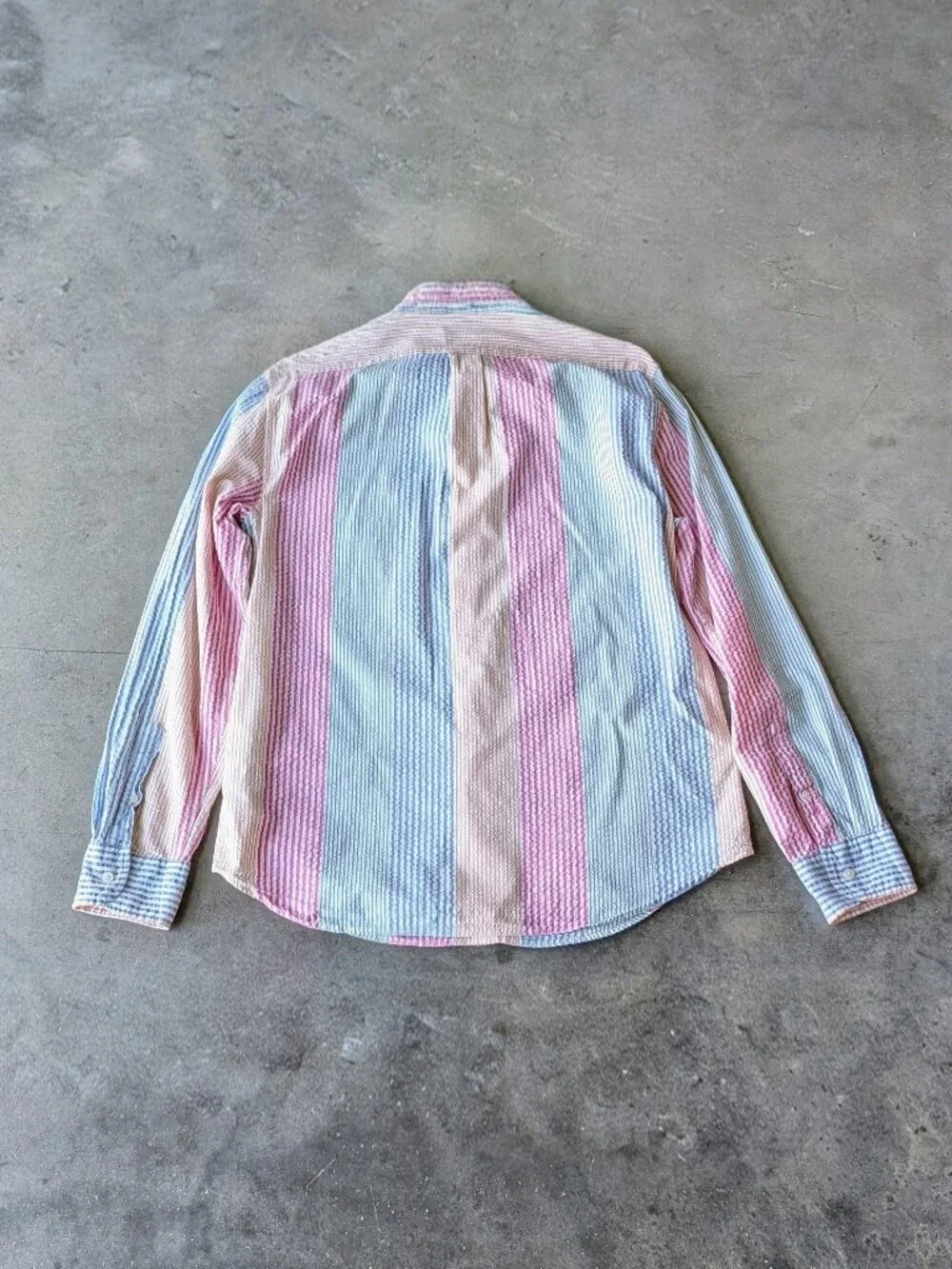 J. Crew Slim Fit Seersucker Shirt in Awning Stripe Multi Button Down Shirt large